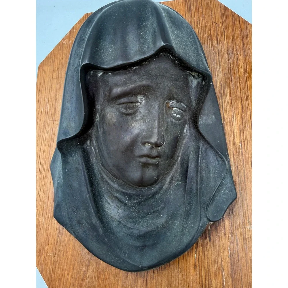 Unbranded Virgin Mary Wall Plaque Religious Art 8.5in Black Wood Base Relief